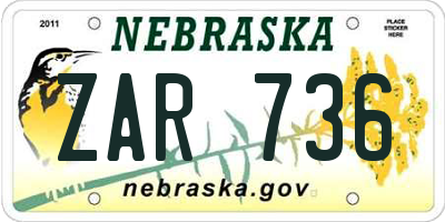 NE license plate ZAR736