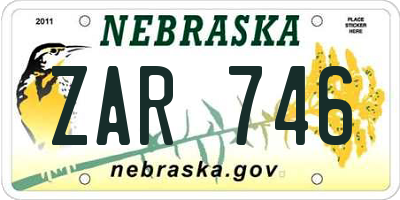 NE license plate ZAR746