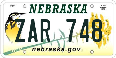 NE license plate ZAR748