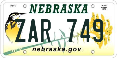 NE license plate ZAR749