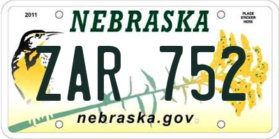NE license plate ZAR752