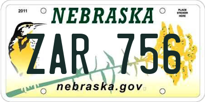 NE license plate ZAR756