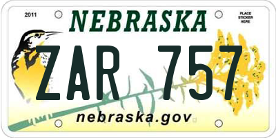 NE license plate ZAR757