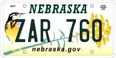 NE license plate ZAR760