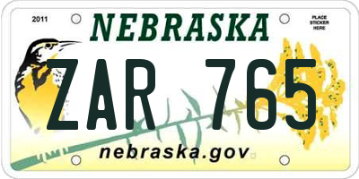 NE license plate ZAR765