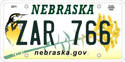 NE license plate ZAR766