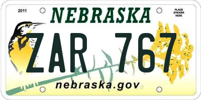 NE license plate ZAR767