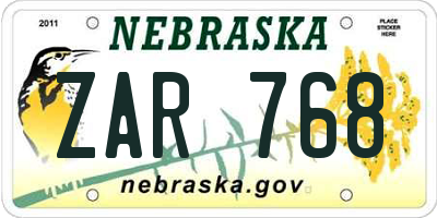 NE license plate ZAR768
