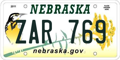 NE license plate ZAR769