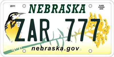 NE license plate ZAR777