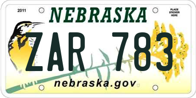 NE license plate ZAR783