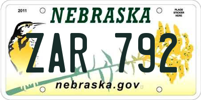 NE license plate ZAR792