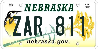 NE license plate ZAR811