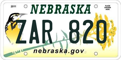NE license plate ZAR820