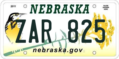 NE license plate ZAR825