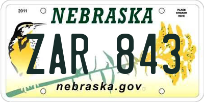 NE license plate ZAR843