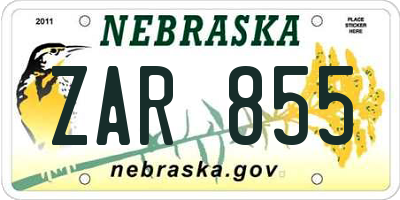 NE license plate ZAR855
