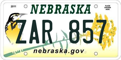 NE license plate ZAR857