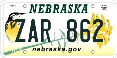 NE license plate ZAR862