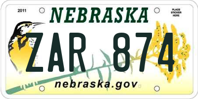 NE license plate ZAR874