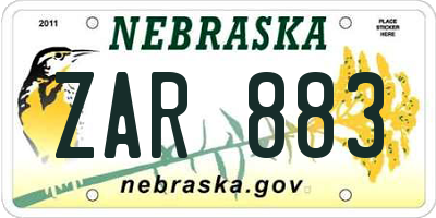 NE license plate ZAR883