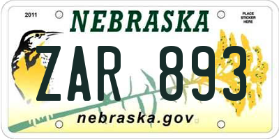 NE license plate ZAR893