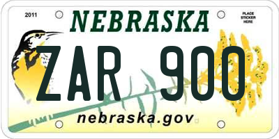 NE license plate ZAR900