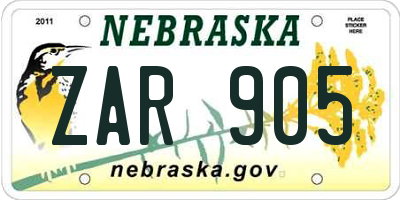 NE license plate ZAR905