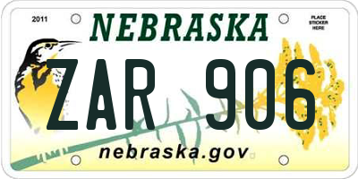 NE license plate ZAR906
