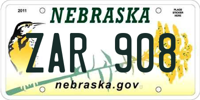 NE license plate ZAR908