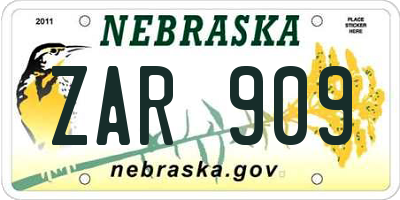 NE license plate ZAR909