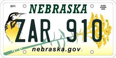 NE license plate ZAR910