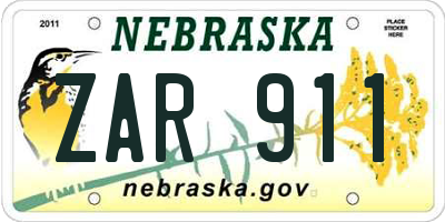 NE license plate ZAR911