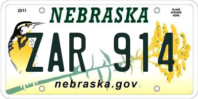 NE license plate ZAR914