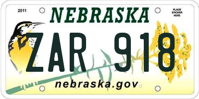 NE license plate ZAR918