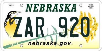 NE license plate ZAR920