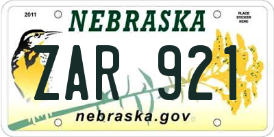 NE license plate ZAR921