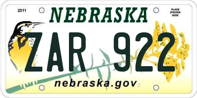 NE license plate ZAR922