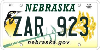 NE license plate ZAR923
