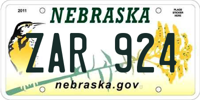 NE license plate ZAR924