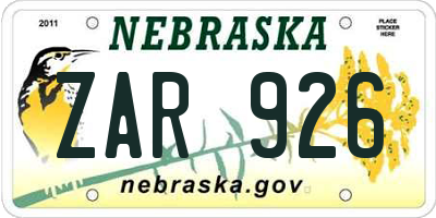 NE license plate ZAR926