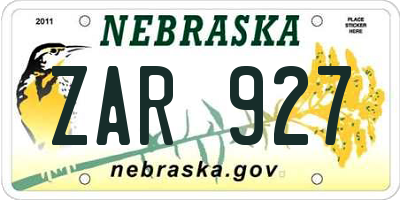 NE license plate ZAR927