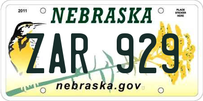 NE license plate ZAR929