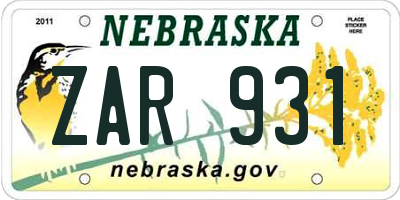 NE license plate ZAR931