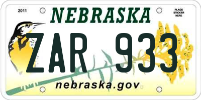 NE license plate ZAR933