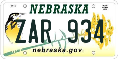 NE license plate ZAR934