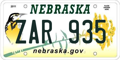 NE license plate ZAR935