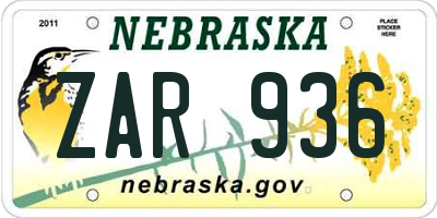 NE license plate ZAR936