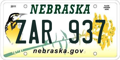 NE license plate ZAR937