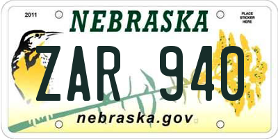 NE license plate ZAR940